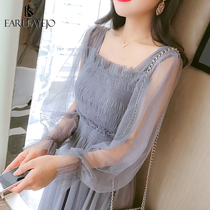 Temperament mesh dress fairy super fairy Sen womens spring and autumn 2021 new design sense of small man