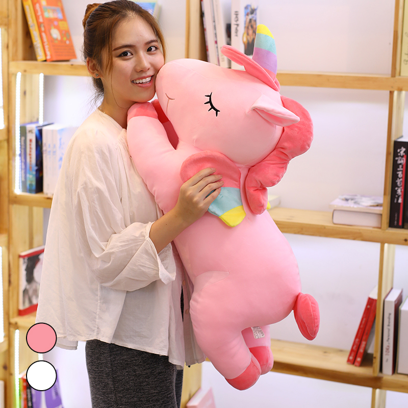 Unicorn Paparazzi Fur Suede Toy Big Pink Rainbow Horse Cute Girl Bed Cuddle With Sleeping Doll Holding Pillow