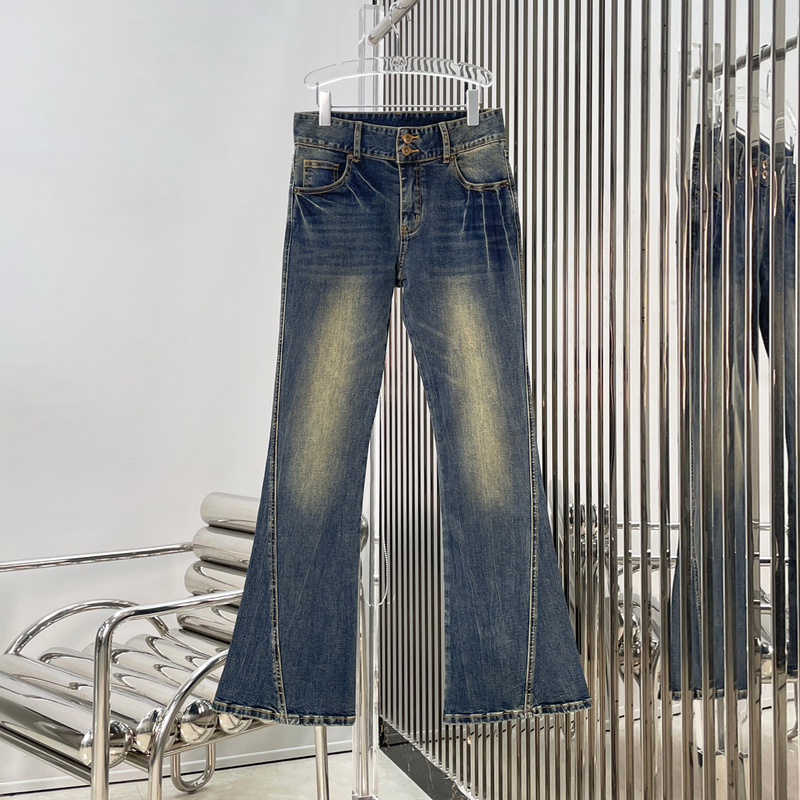 Ag Fashionable Retro Washed Distressed High-Waisted Slimming Jeans for Women, New Hot Girl Denim Bootcut Pants