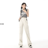 Белая униформа медсестры, дизайнерские штаны в стиле хип-хоп, в американском стиле, высокая талия, свободный крой, тренд сезона