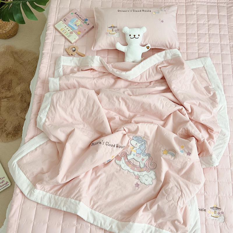 Children's machine washable summer cool quilt pure cotton washing cotton pink unicorn baby kindergarten spring and autumn air conditioning small quilt