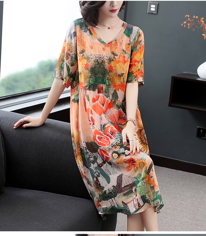 Nina drift 2019 hè mới dành cho nữ váy lụa in hoa dài eo thon - Sản phẩm HOT váy đầm dự tiệc