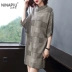 Nina trôi 2018 mùa thu mới nửa cao cổ áo houndstooth áo len váy đoạn dài bảy điểm tay áo đáy áo phụ nữ Sản phẩm HOT