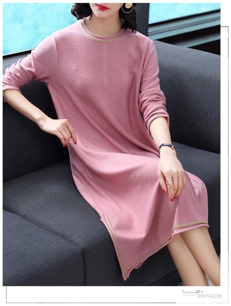 Nina trôi 2018 đầu mùa thu mới của phụ nữ áo len đan áo len váy đoạn dài trên đầu gối đầy đủ áo len đầm nhung dự tiệc