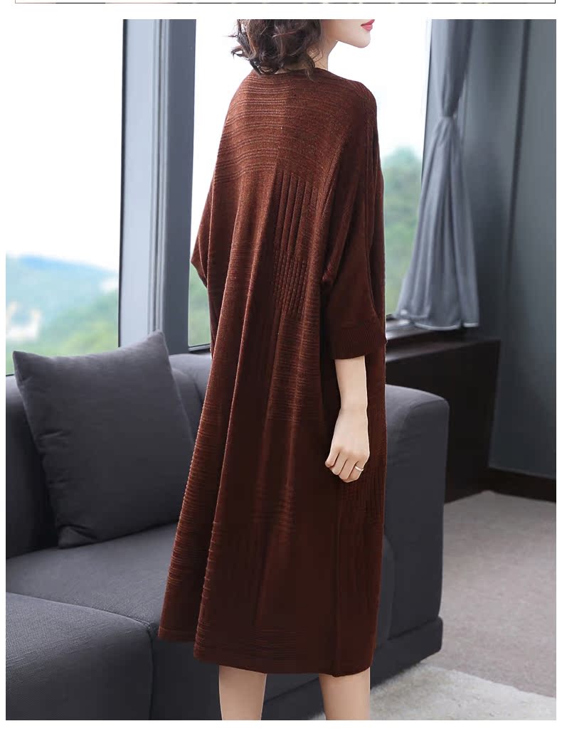 Nina nổi 2018 mùa thu mới v-cổ thiết lập của đơn giản ladies casual casual loose đan áo len váy nữ váy suông dài
