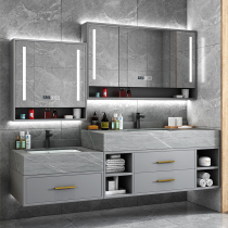 Bathroom cabinet combination Intelligent mirror cabinet Washbasin washbasin Rock board high and low marble double basin Custom size extension