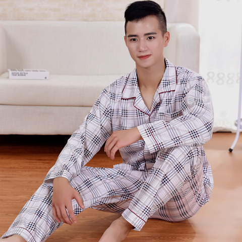 Mens đồ ngủ ngắn tay mens mỏng bông mùa xuân mùa thu dài tay nam trung niên tăng hẹn hò đang trẻ nhà quần áo bộ.