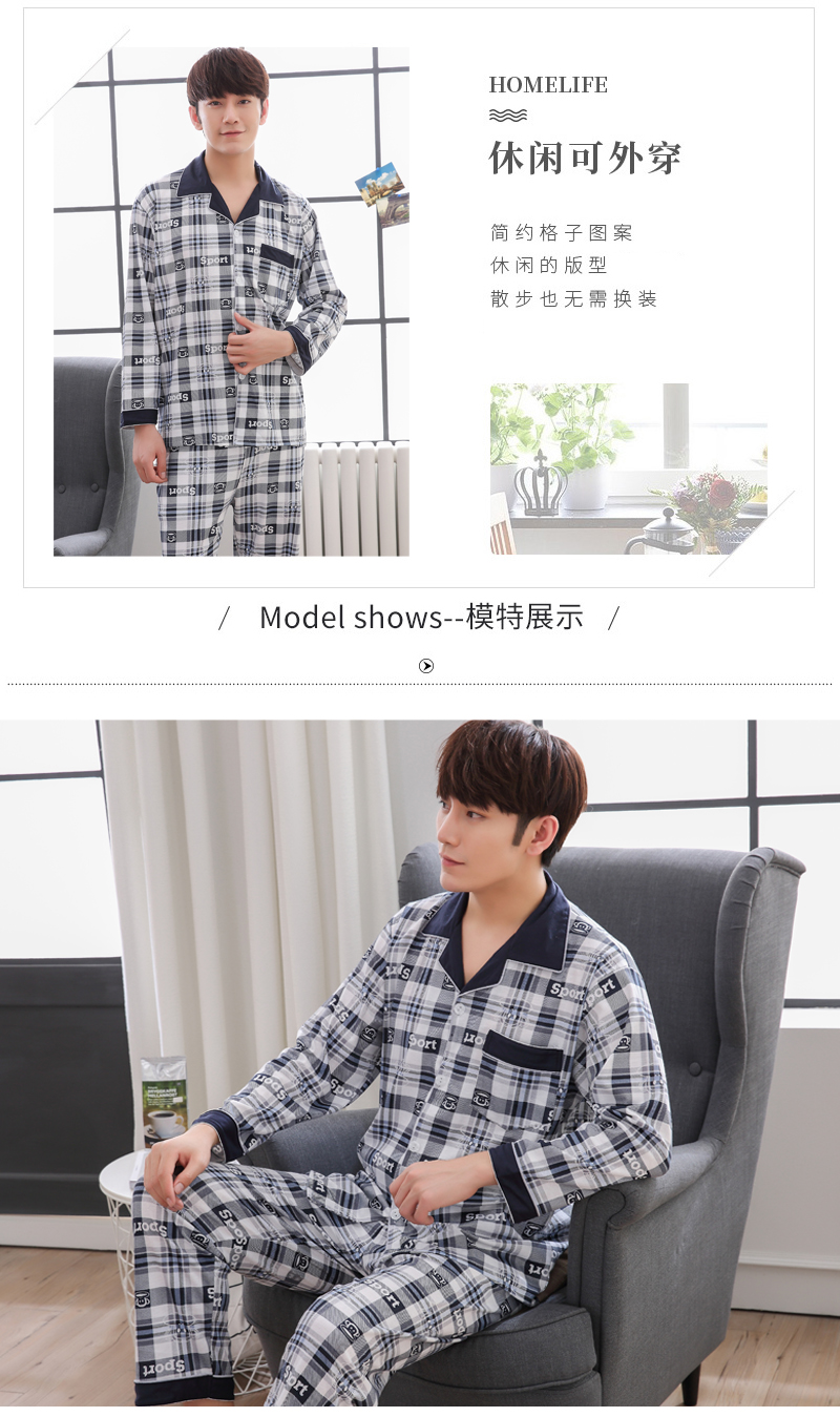 Đồ ngủ nam cotton dài tay mùa xuân và mùa thu thanh niên trung niên của nam giới đồ ngủ cotton phần mỏng mùa đông phục vụ nhà phù hợp với đồ lửng mặc nhà