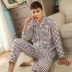 Đồ ngủ nam trung niên mùa xuân và mùa thu cotton dài tay XL trẻ trung áo len nam phục vụ nhà pijama nữ Bộ Pajama