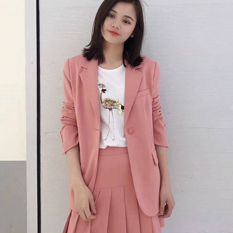 Oamashiqi phù hợp với quần áo của phụ nữ đích thực 2020 mùa xuân mới hoang dã một khóa màu hồng phù hợp với áo khoác nữ - Business Suit