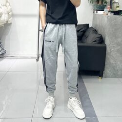 2024 Spring New Gray Sports Drawstring Sweatpants Men's Fashionable Side Stripe Design Small Foot Pants Men