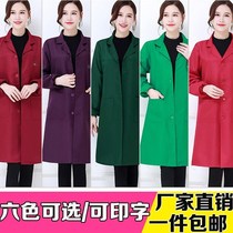  Adult overcoat womens new outer wear medium and long household workshop dust-proof cardigan clothes red anti-fouling chef mother 