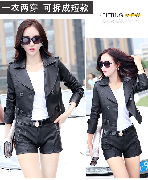 Mùa xuân và mùa thu 2018 áo khoác da nữ dài, áo khoác mỏng Áo dài cỡ lớn cho nữ áo da biker