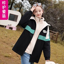 Girl thick plus velvet 12 female big boy Lamb hair autumn and winter 15 years old winter dress foreign girl lamb velvet coat