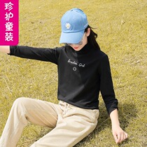 Semi-high collar girl T-shirt spring loose leisure elastic spring and autumn base shirt female child long sleeve body shirt top