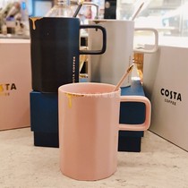 New costa cup classic coffee cup with spoon blue pink white couple light luxury Nordic style ins