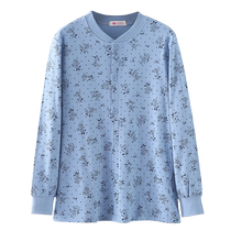 Middle-aged and elderly womens pure cotton autumn clothes mothers single-piece buttoned cardigan top plus fat large size thermal underwear cotton sweater