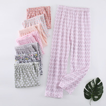 Pure cotton cotton plus size confinement pajamas living pants middle-aged and elderly mother womens home pants spring and autumn and summer knitted pure cotton