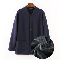  Middle-aged and elderly mens cardigan warm top single piece plus velvet thickened cardigan plus fat plus size mens and womens underwear buckle