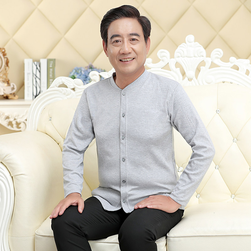 Middle-aged cardigan autumn coat men buckle cotton single-piece top heating coat cardigan elderly cotton sweater men