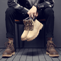 Martin boots mens winter velvet new leather mid-top rhubarb boots all-match tooling high-top desert shoes mens tide