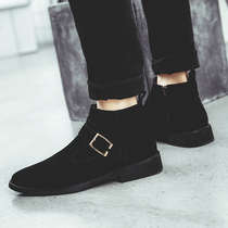 Martin boots mens short boots high boots plus velvet British leather mid-top shoes tide all-match scrub Chelsea boots men