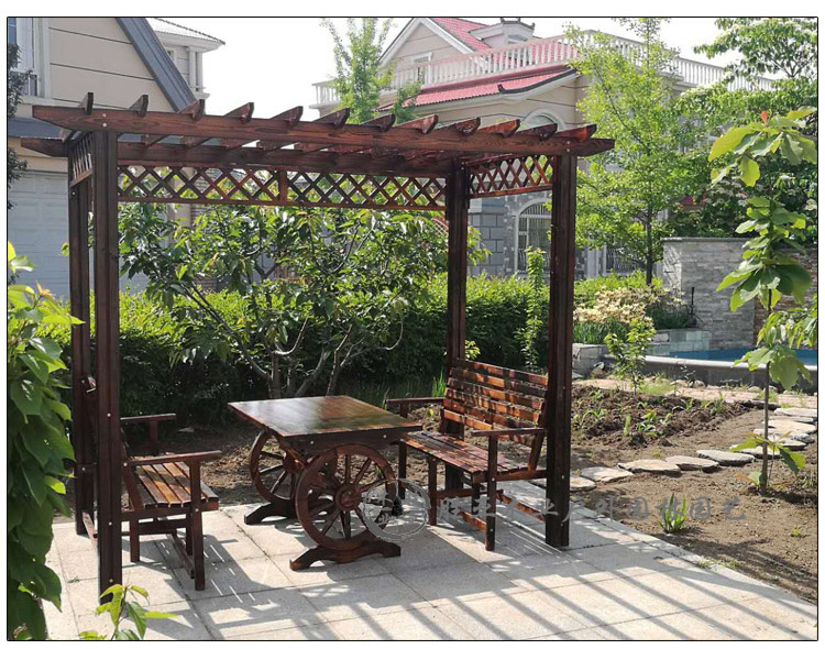 Nhà máy trực tiếp nho giá chống ăn mòn nhà gỗ gazebo đồ gỗ ngoài trời vườn bảng và ghế carbonized gỗ rắn vườn nho khung