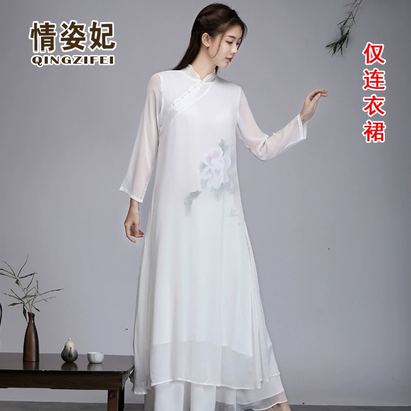Trung Quốc phong cách zen quần áo phụ nữ mùa xuân và mùa thu quần áo dài tay trà - váy đầm