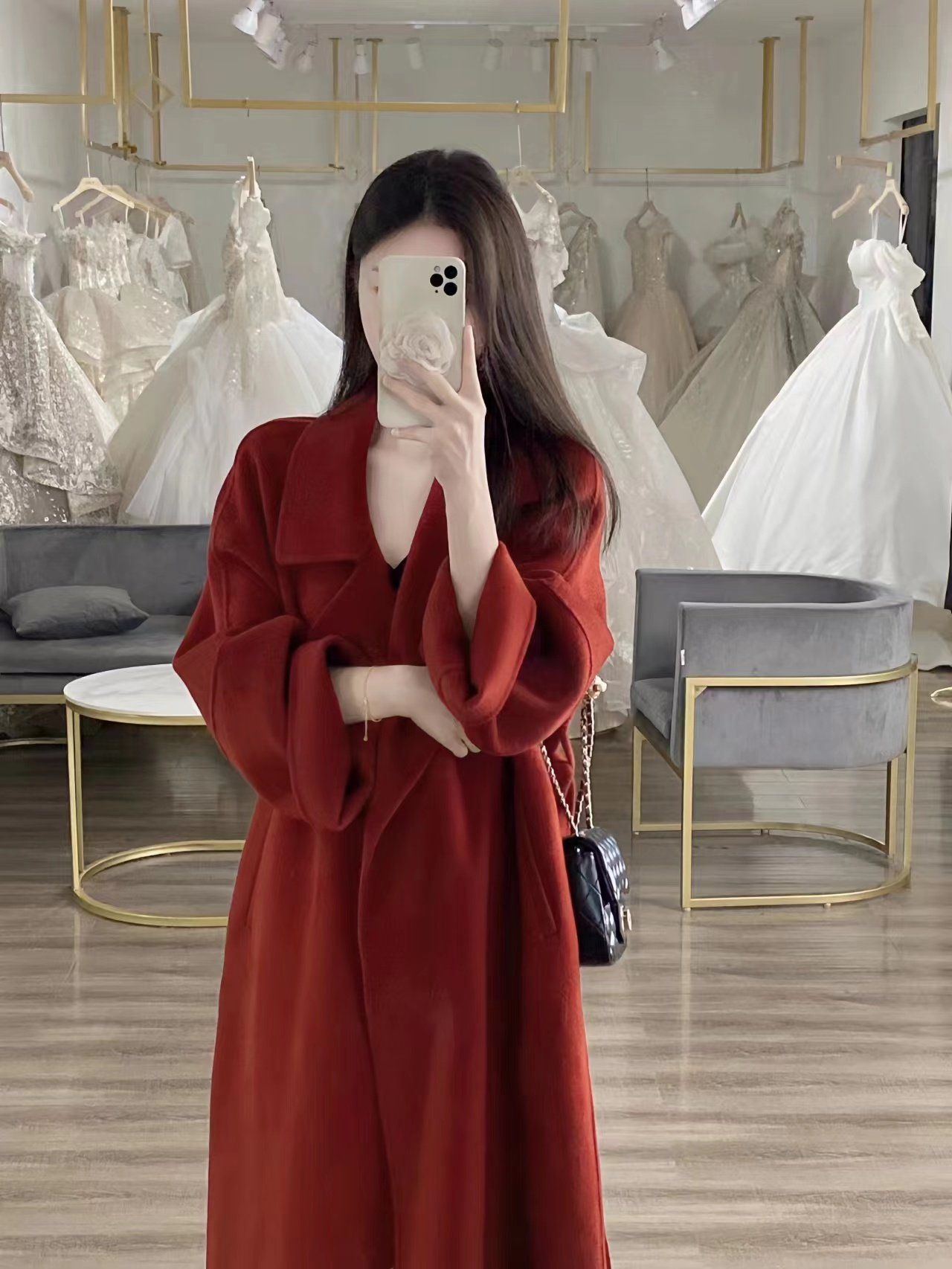 Sicilian red double-sided cashmere big coat woman 2023 autumn and winter retro ancient medium long style loose Korean version wool coat-Taobao