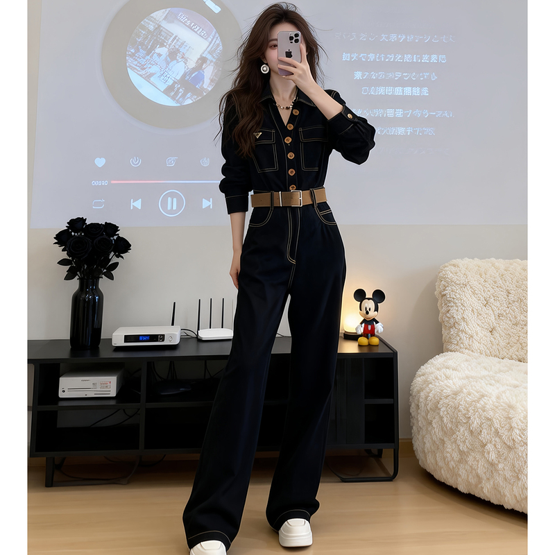 Trendy and Youthful Jumpsuit 2026 Spring and Autumn New Fashion Waist-Cinching Slimming Casual Workwear French-Style Jumpsuit