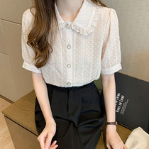 Dolls collar white lace snowspun Shirt style short sleeves Very Fairy Blouse Super Fairy Lining Woman Summer Thin shirt