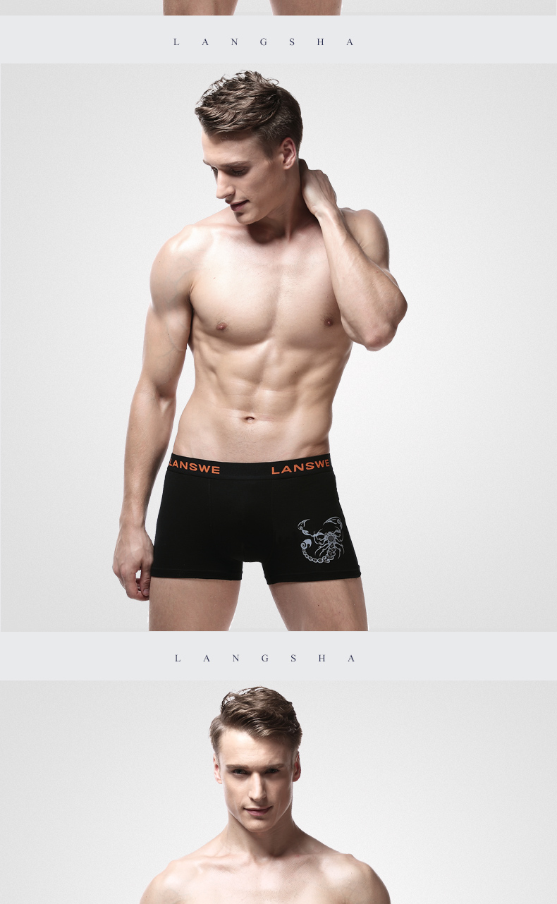 Langsha Quần lót nam Quần boxer nam Cotton Cotton thoáng khí mồ hôi trẻ trung Tide U Convex Góc quần 4 - Giống cái quan lot nu