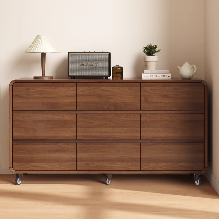 Solid Wood Nine-Drawer Cabinet for Bedroom Storage, Bedside Storage Cabinet, Sofa Side Cabinet with Wheels, Movable Five-Drawer Cabinet