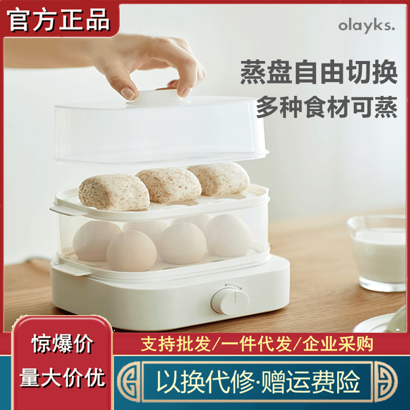 Olayks Mini-boiled Egg Steam Household Multi-function Small Double-deck Breakfast Cooked Egg Artisant Dormitory