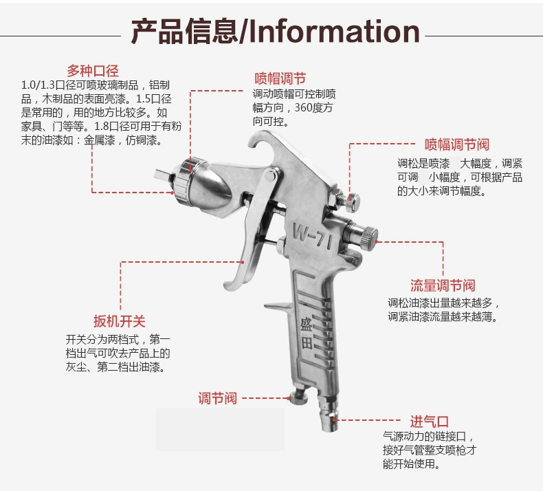 Shengtian W71 bằng khí nén súng phun trên nồi xịt phun sơn ô tô tấm kim loại nội thất sơn phủ phun dụng cụ