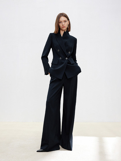 朗姿羊毛西服2025年春季新款西装外套休闲双排扣高级感职业正装女