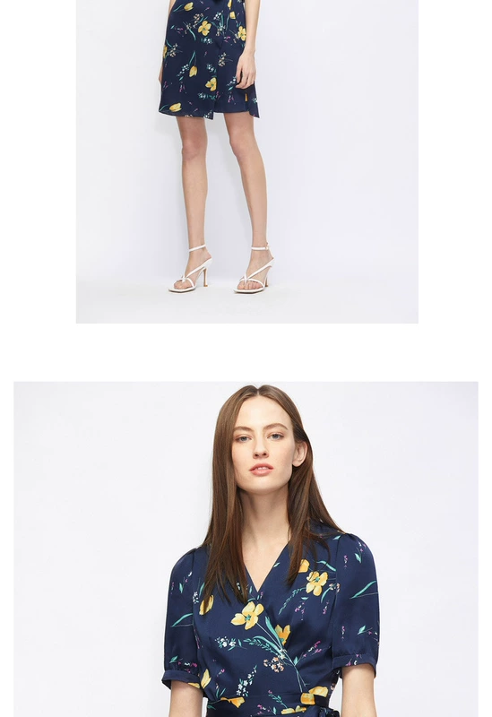 Langzi 2020 new xuân và hè co giãn satin satin cổ chữ V lười váy quấn phong cách kỳ nghỉ cao eo đầm quần áo nữ - Váy eo cao