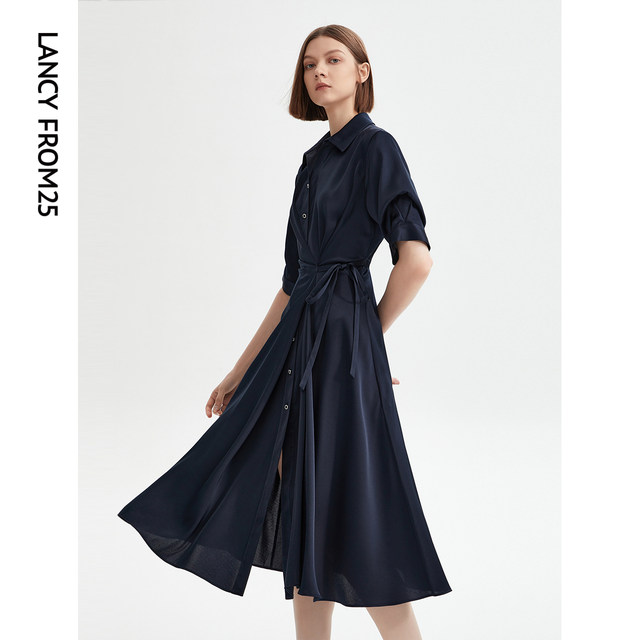 Langzi retro design slim temperament long skirt high-end shirt skirt women's skirt 2024 summer new dress