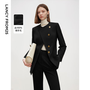 Langzi 25 Pure Wool Black Short Coat, New Winter Style, Versatile for Commuting, High-End and Elegant, Round Neck, Slim Fit Top