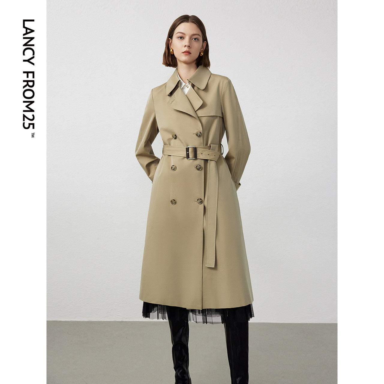 Longan Pure Cotton Advanced Sensation Retro Yinglun Wind Classic Double-row buckle with long style coat jacket 2024 spring new-Taobao