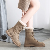 Hong Kong net red mid-tube snow boots womens waterproof and non-slip 2020 new Korean version thick velvet warm cotton shoes Martin boots