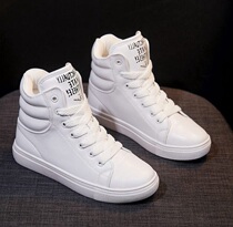 Hong Kong high-top leather white shoes womens 2022 new womens shoes spring and autumn all-match Korean version flat casual sports shoes