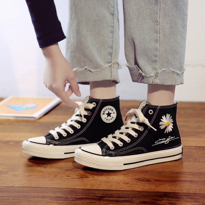 High Cylinder Small Daisy Sailor Cloth Shoes Women 100 Hitch ulzzang2020 Years Spring New Students Flowers Women Shoes INS Chains