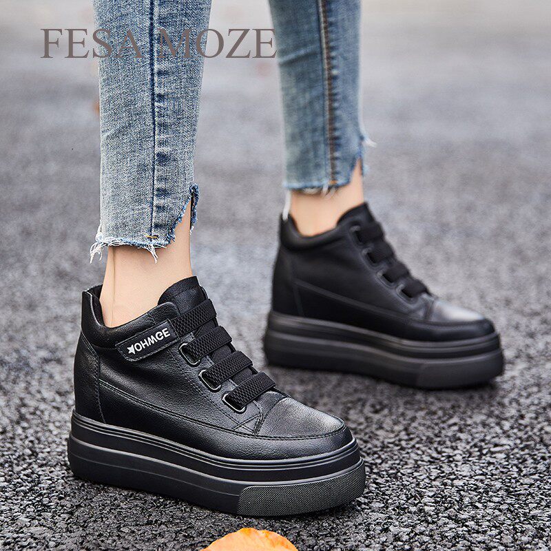 Hong Kong Thick Bottom Pine Pastry Shoes Women 2023 Spring New 100 Hitch Black Small Sub Inside Heightening Board Shoes Genuine Leather Women Shoes-Taobao