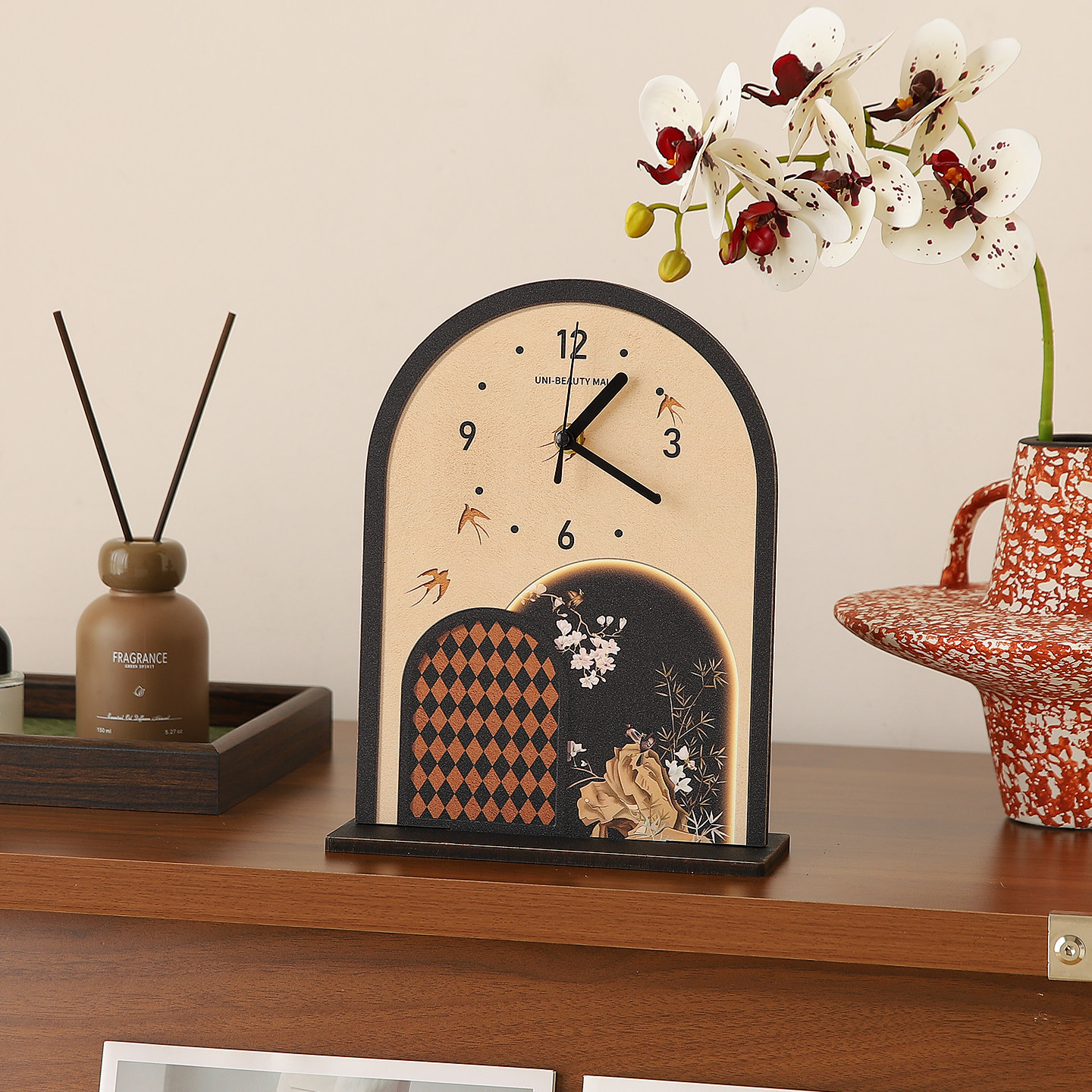 French-Style Vintage Desktop Clock Ornament, Tabletop Clock, Silent Clock for Living Room Tv Cabinet Decoration