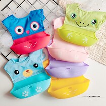Baby food bag enlarged waterproof baby bib semi-silicone bib soft cartoon saliva towel three-dimensional feeding bag