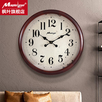 Retro Living room hanging bell North American Goose Palm Wood Hotel Villa Clock Hall Solid Wood Oversized Pointer Hang Watches