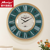 Maple Leaf Clock Table Hanging Clock Living Room Creative Home Fashion Atmosphere Hanging Watch American Eurostyle Light Lavish Mute 24-inch