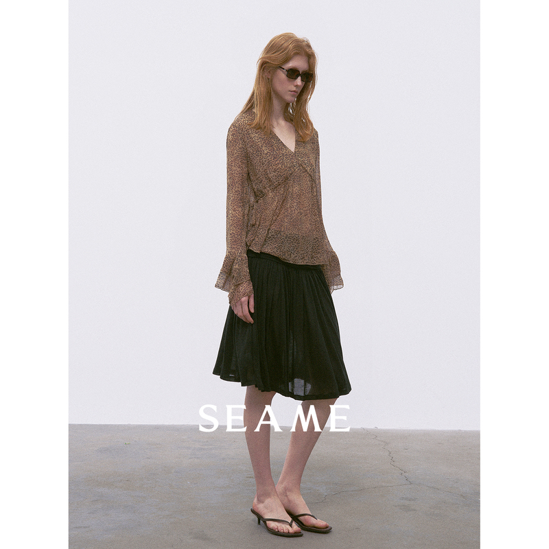 Seame Ximi 4/15【New Product 5% off】Emily 100 Georgette American Retro Leopard Print Chiffon Blouse