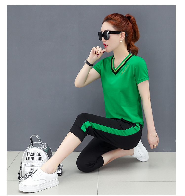 VK旗艦店 韓系休閒運動字母時尚套裝短袖褲裝